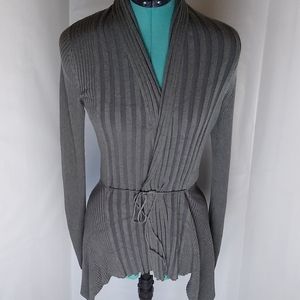 Pink Rose Grey Tie Close Form Fitting Cardigan Size Small